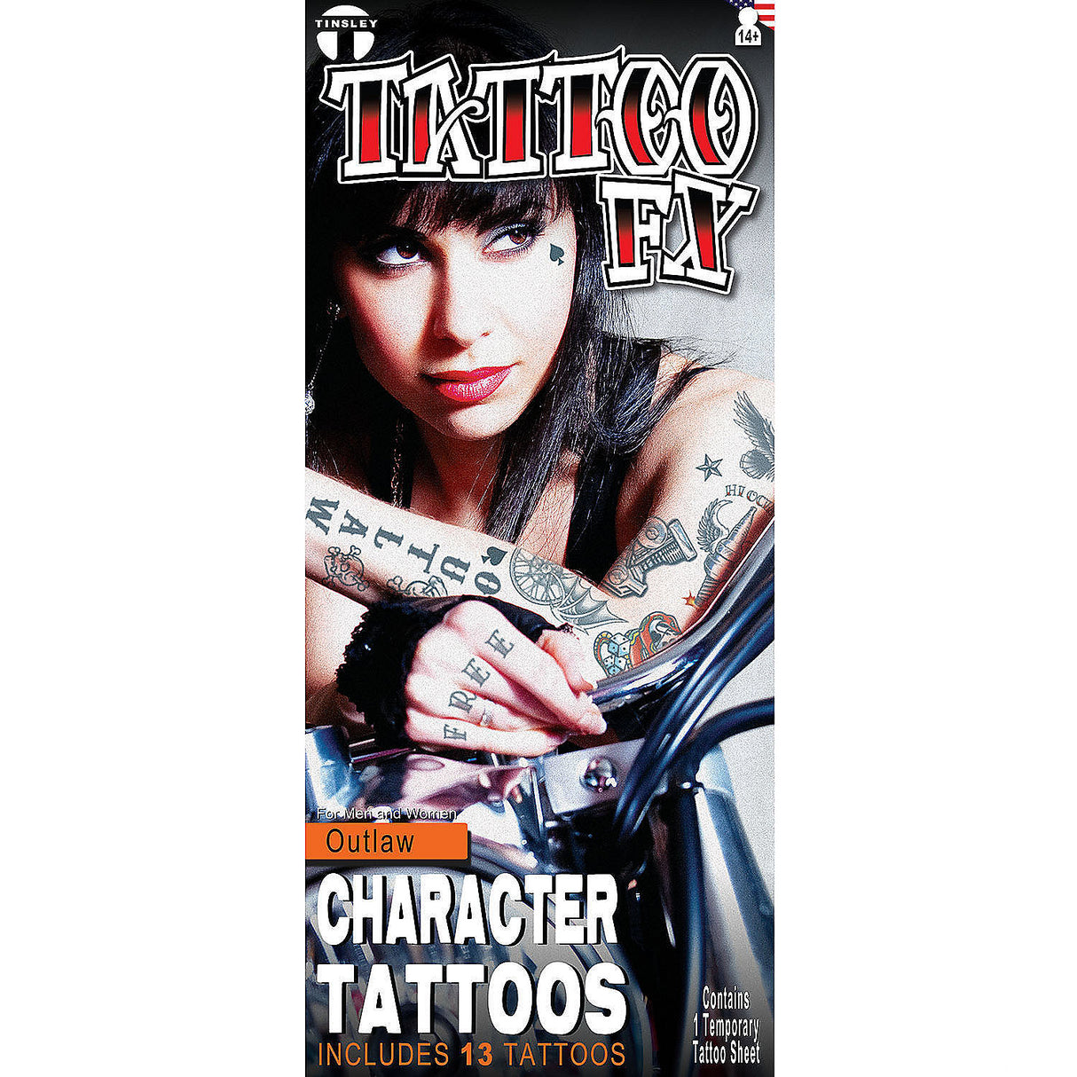 Character Biker Outlaw Temporary Tattoos for Halloween Costume Looks and Themed Parties