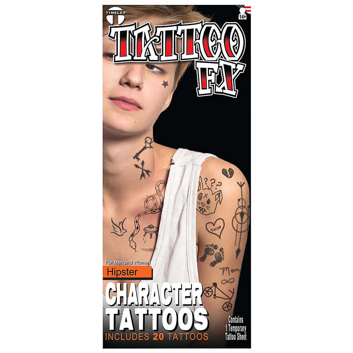 Tinsley Transfers Hipster Stick and Poke Temporary Tattoos for Unique Halloween Costume and Creative Body Art