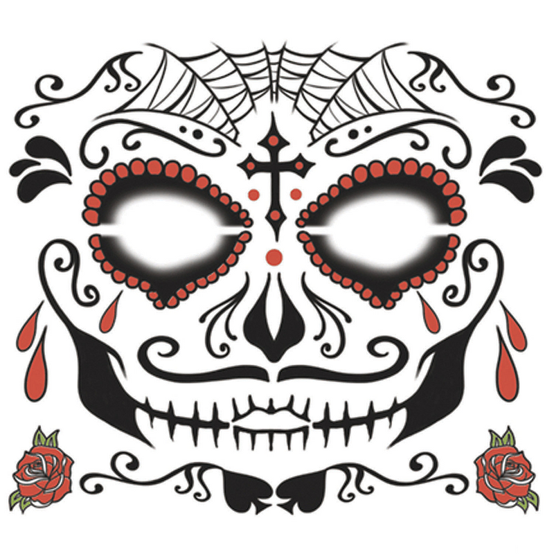 Ultra Realistic Sugar Man Face Tattoo for Day of the Dead Cosplay and Halloween Events