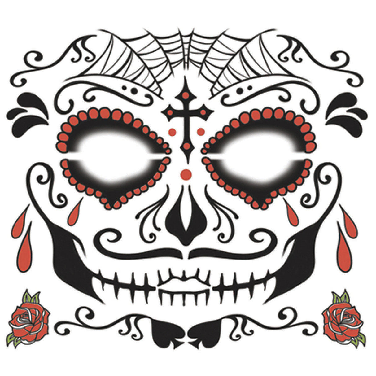 Ultra Realistic Sugar Man Face Tattoo for Day of the Dead Cosplay and Halloween Events