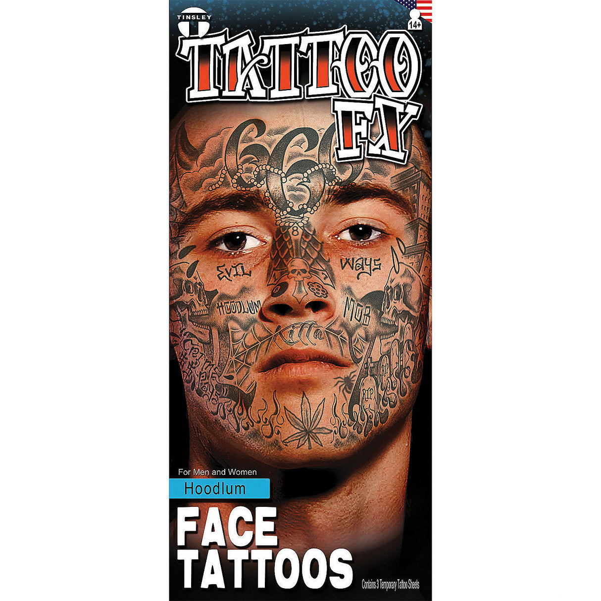 Premium Hoodlum Face Tattoo FX for Halloween Parties Spooky Makeup and Costume Events