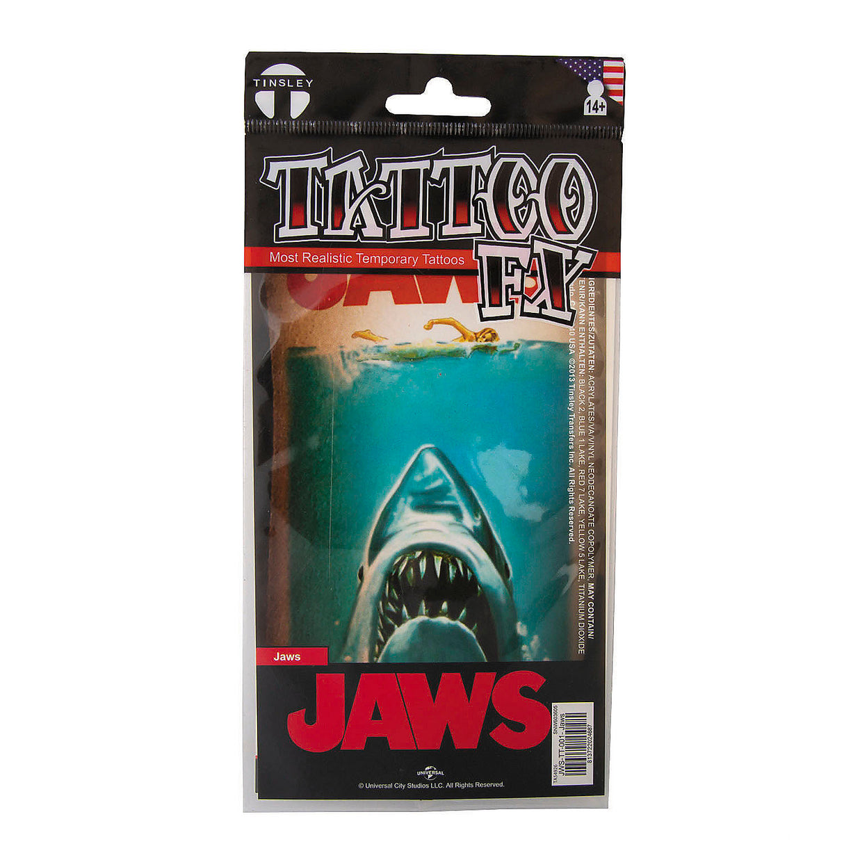 Tinsley Transfers Jaws Poster Art Temporary Tattoo for Movie Lovers Halloween Parties and Themed Events