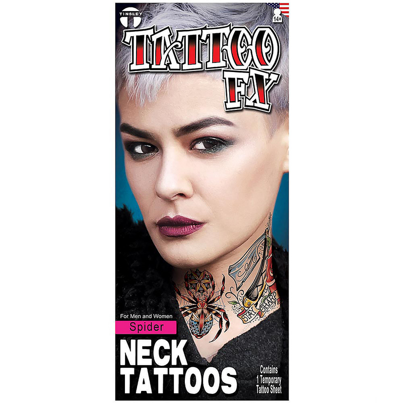 Tinsley Transfers Spider Neck Tattoos for Halloween Parties Themed Events and Fun Costume Alternatives