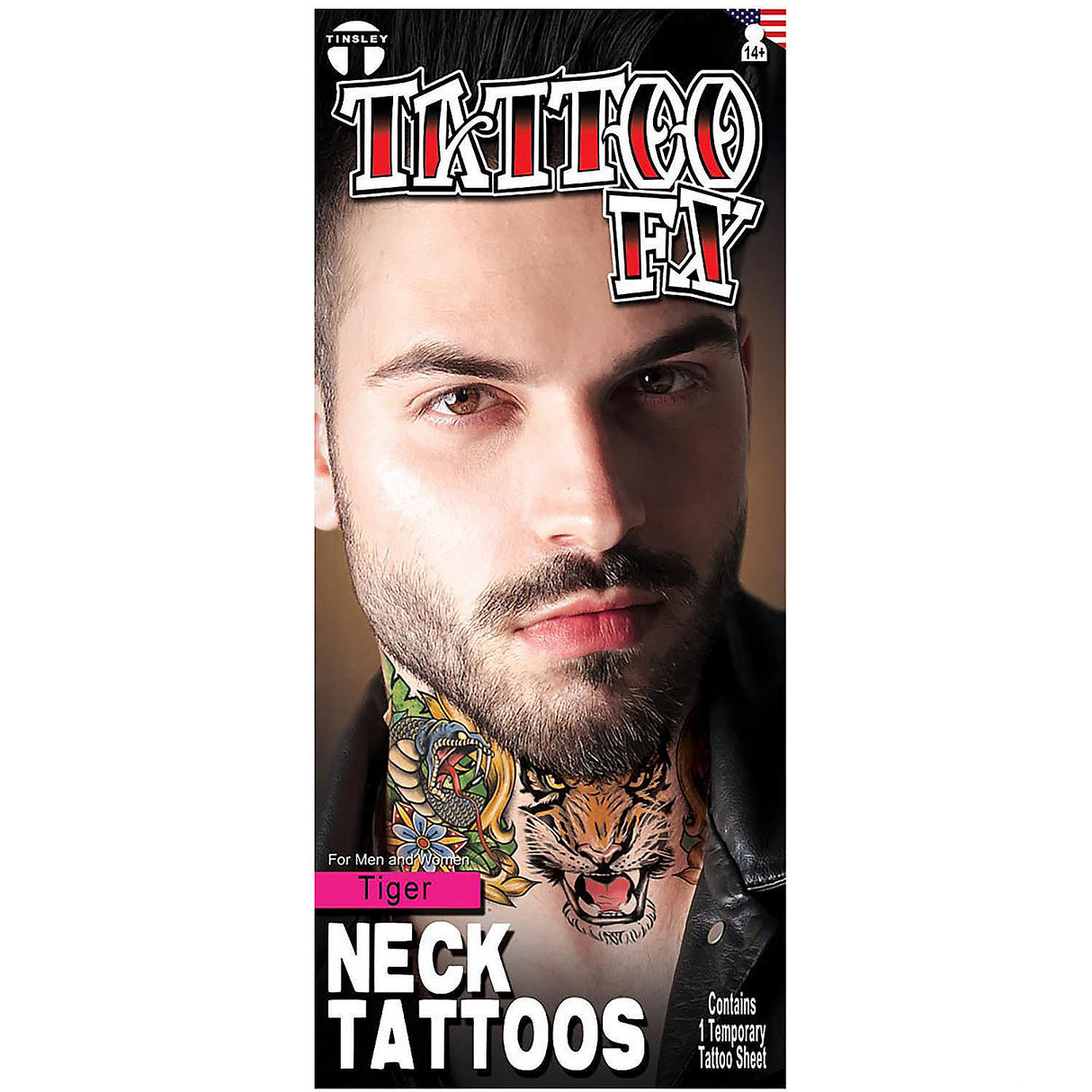 Tinsley Transfers Neck Tattoo Tiger Temporary Tattoos for Costume Parties and Themed Events