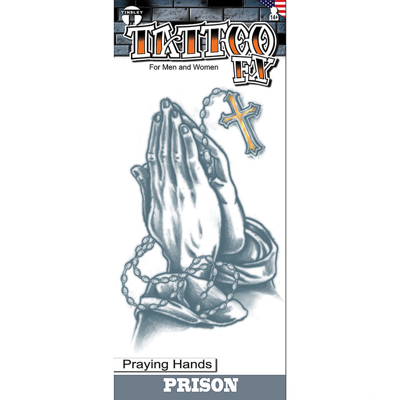 Tinsley Transfers Prison Praying Hands Temporary Tattoo