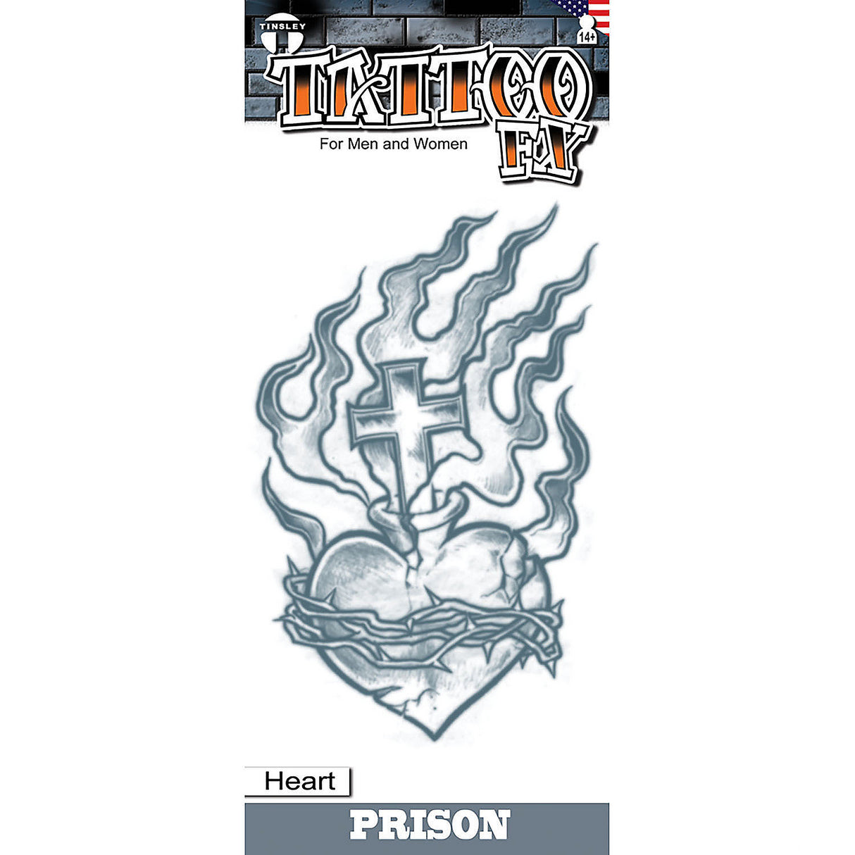 Tinsley Transfers Prison Heart Temporary Tattoo for Festivals Parties and Creative Body Art