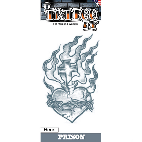 Tinsley Transfers Prison Heart with Cross Temporary Tattoo