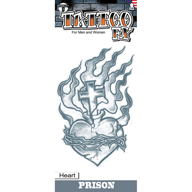 Tinsley Transfers Prison Heart with Cross Temporary Tattoo