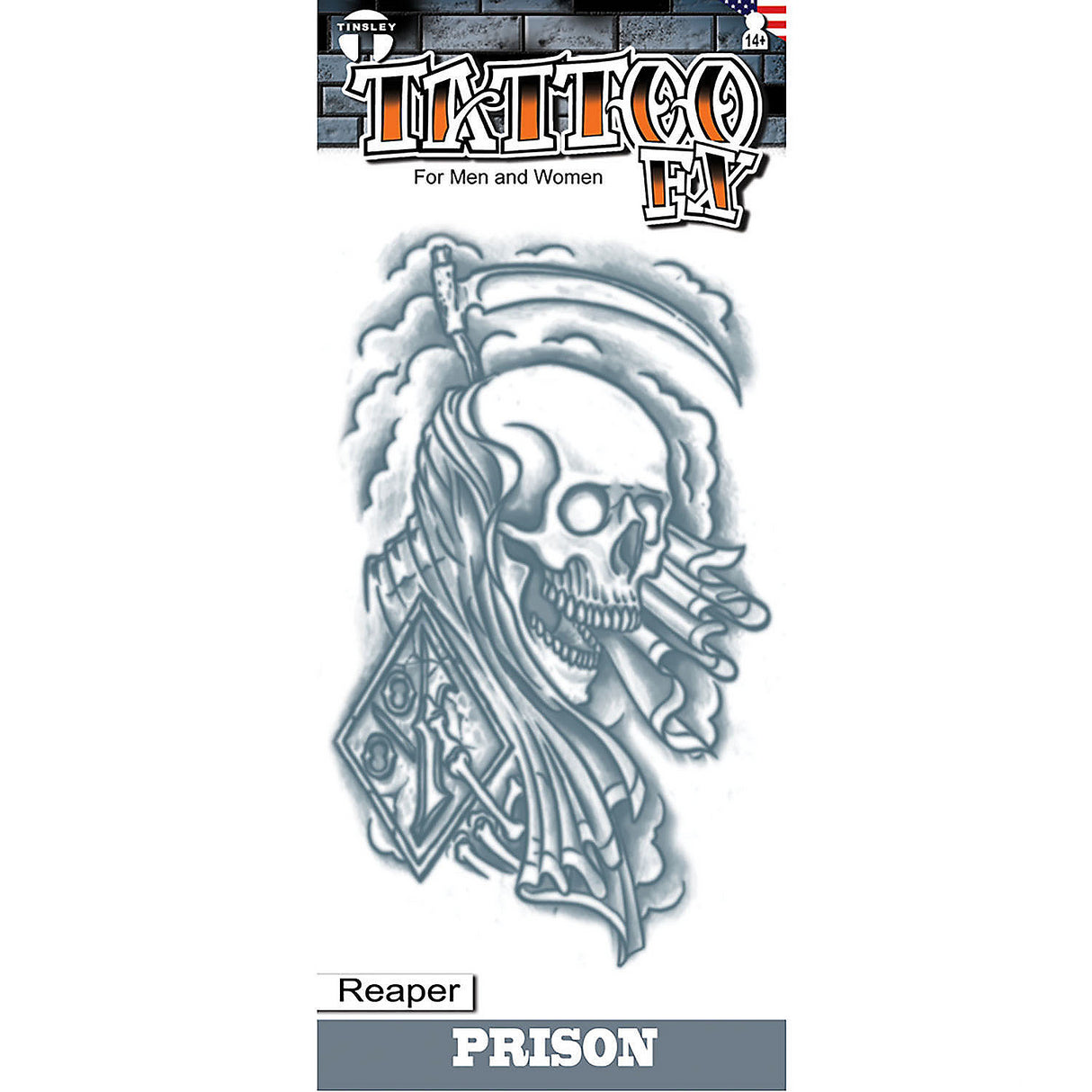Prison Reaper Temporary Tattoo for Halloween Costumes Parties and Themed Events