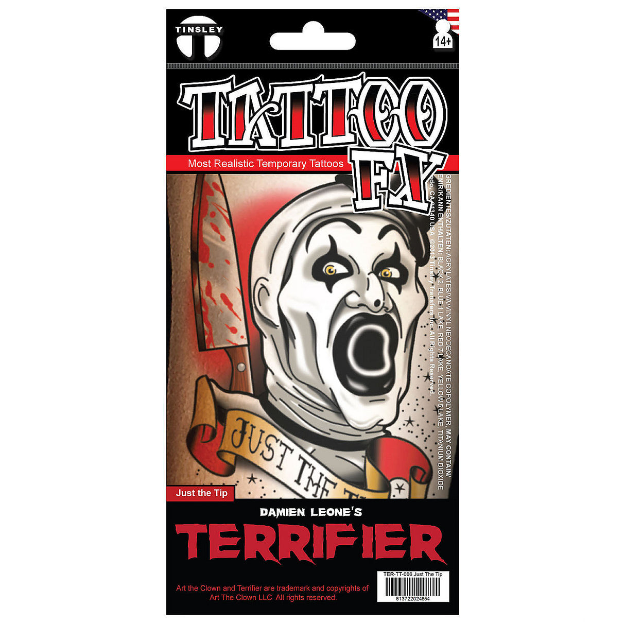 Terrifier Art the Clown Just the Tip Temporary Tattoo for Halloween Events and Costume Parties