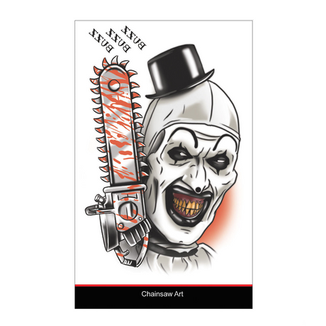 Tinsley Transfers Terrifier Art the Clown Chainsaw Art Temporary Tattoo