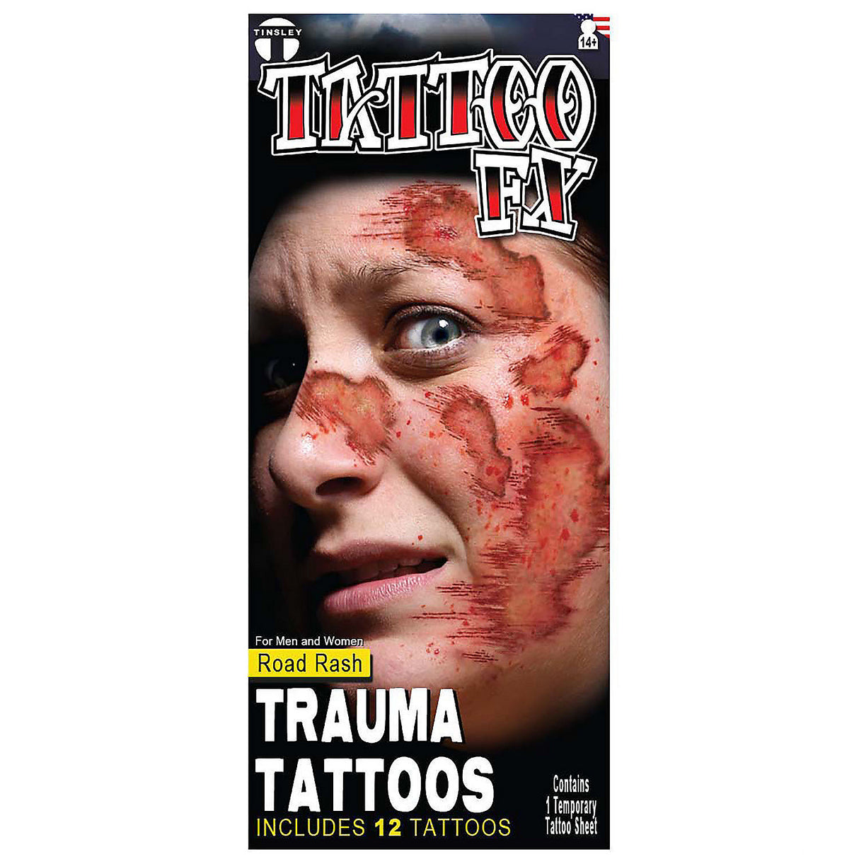 Trauma Road Rash Temporary Tattoo for Halloween Costumes and Spooky Party Enhancements