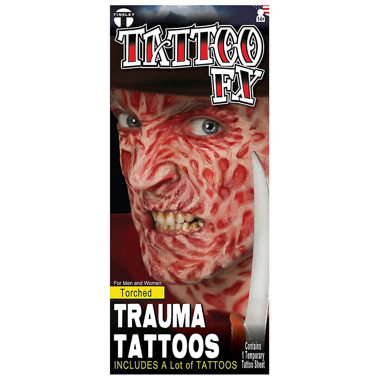 Realistic Tinsley Transfers Trauma Temporary Tattoo for Halloween Costumes and Spooky Events