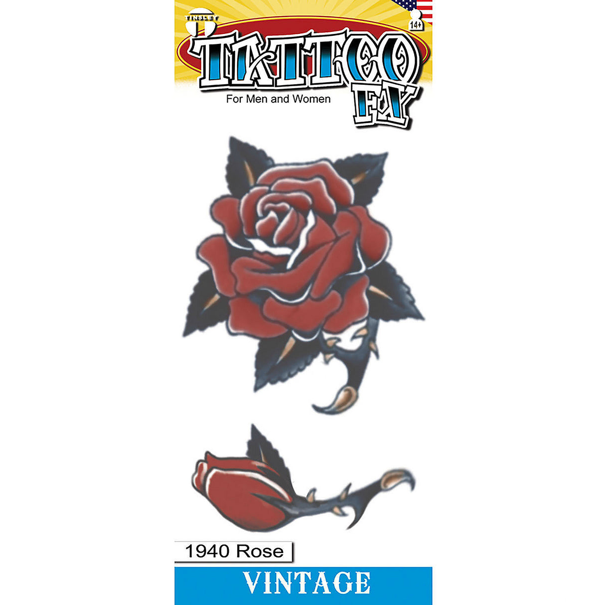 Tinsley Transfers Vintage 1940 Rose Temporary Tattoo for Halloween Parties Costumes and Theatrical Performances
