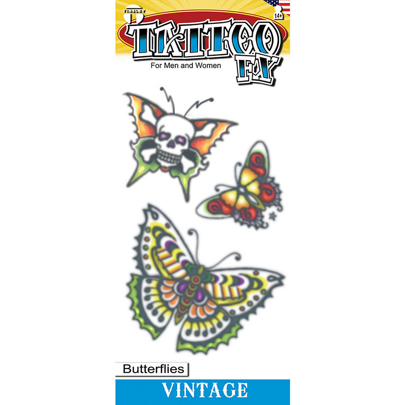 Tinsley Transfers Vintage 1960 Butterflies Temporary Tattoo