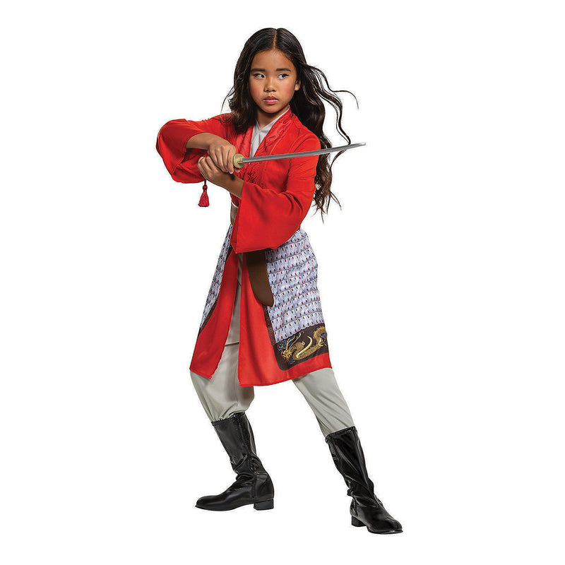 Disfraz clásico de vestido rojo de héroe Mulan para niños, fiestas de Halloween y aventuras de disfraces