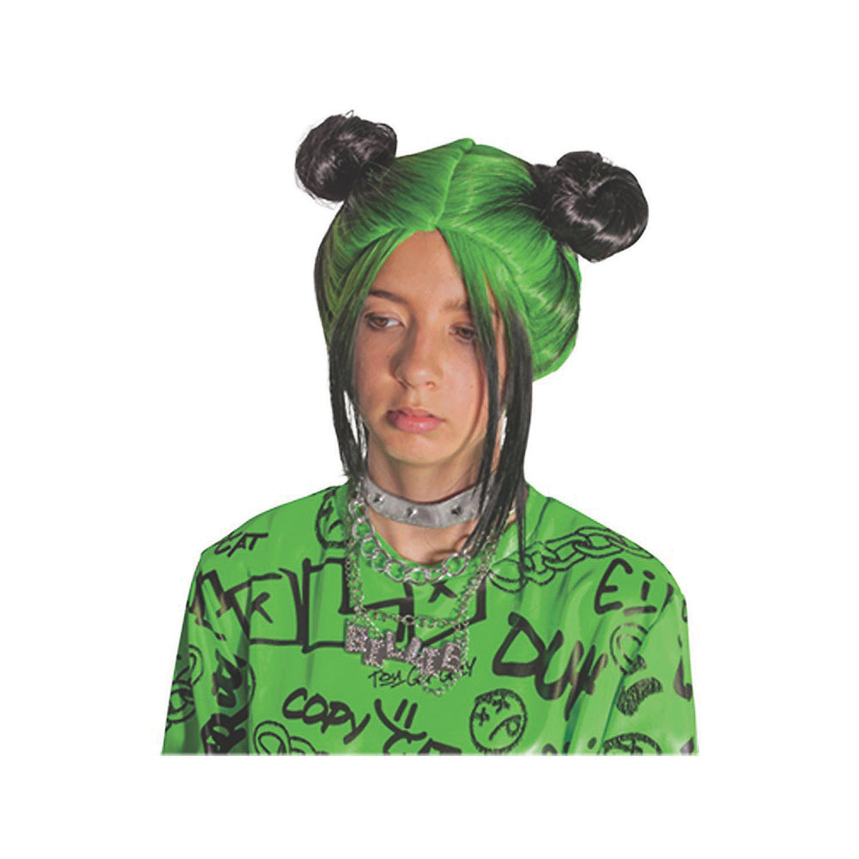 Iconic Billie Eilish Double Bun Wig for Halloween Dress Up and Themed Parties