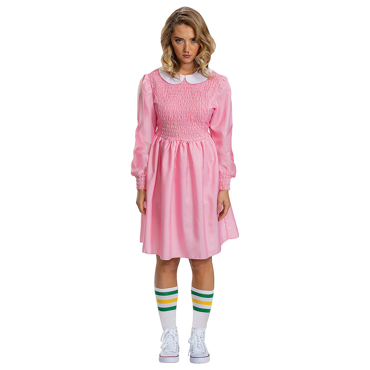 Adult Deluxe Stranger Things Eleven Pink Dress Costume for Halloween Parties and Cosplay Events
