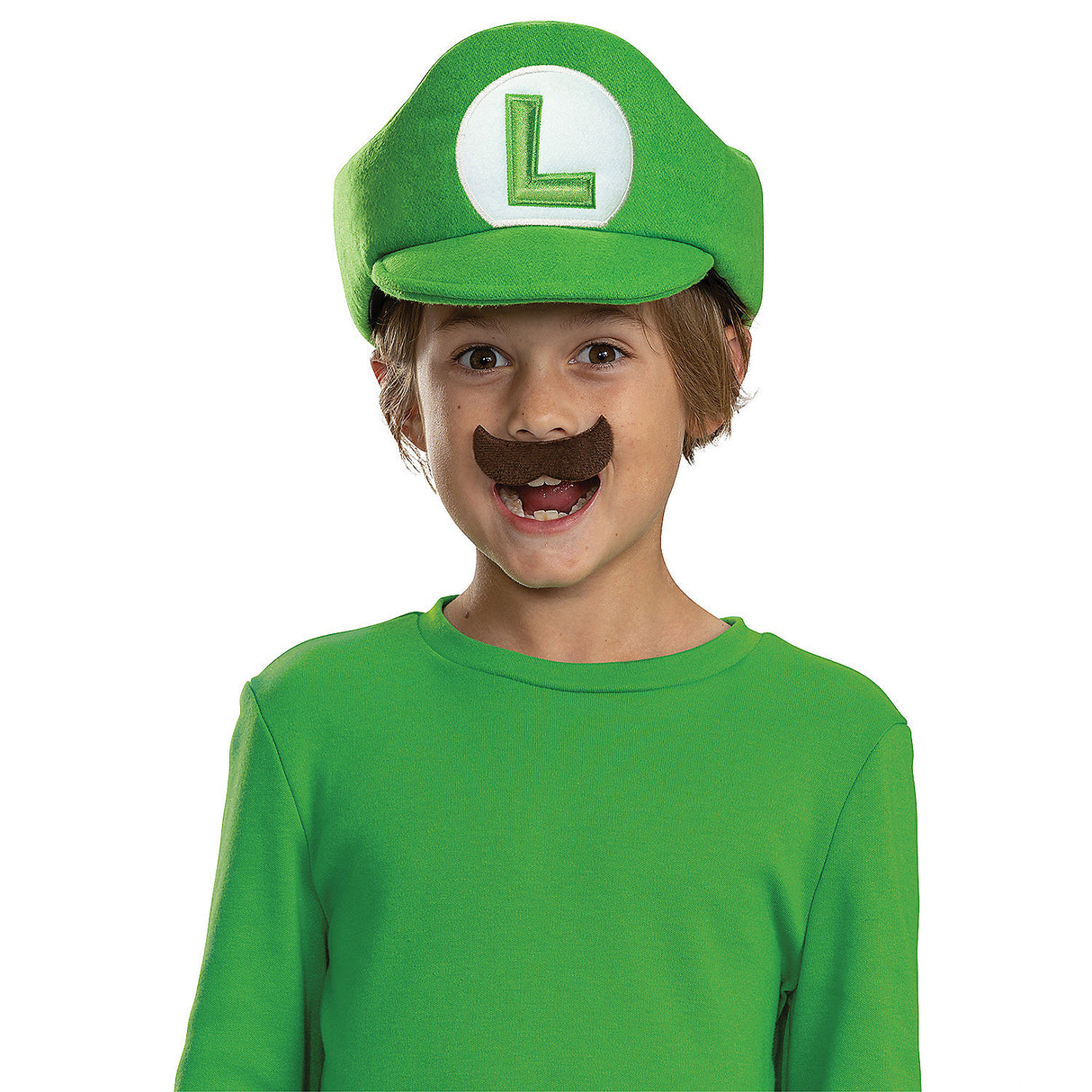 Kids Mario Bros Luigi Hat and Mustache Costume Accessory for Halloween Parties and Superhero Dress Ups