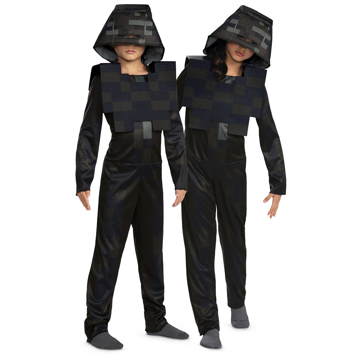 Kids Minecraft Wither Skeleton Hooded Jumpsuit Costume for Halloween Parties and Creative Dress-Up Play