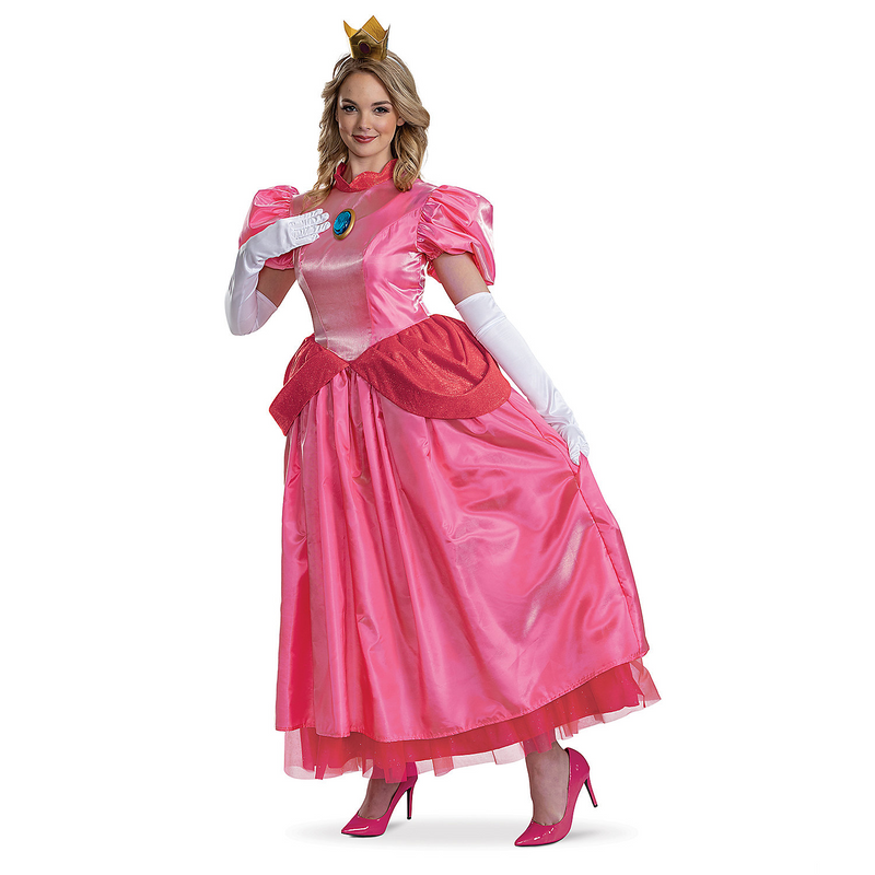 Women's Princess Peach pink dress costume with crown