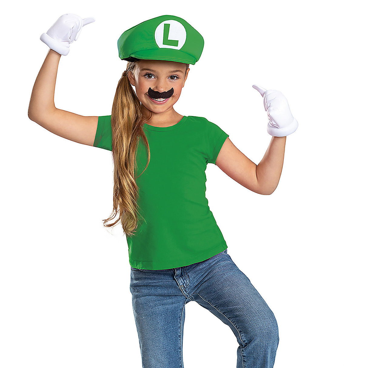 Kids Luigi Elevated Costume Accessory Kit for Super Mario Adventures and Halloween Dress Up Events