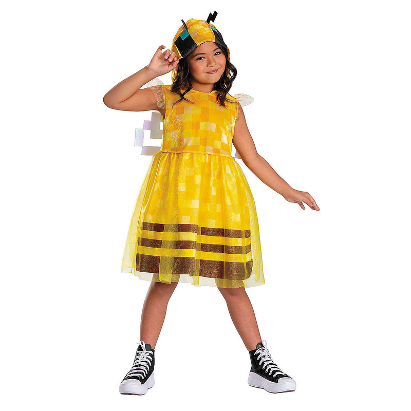 Kids Minecraft Bee hooded dress costume