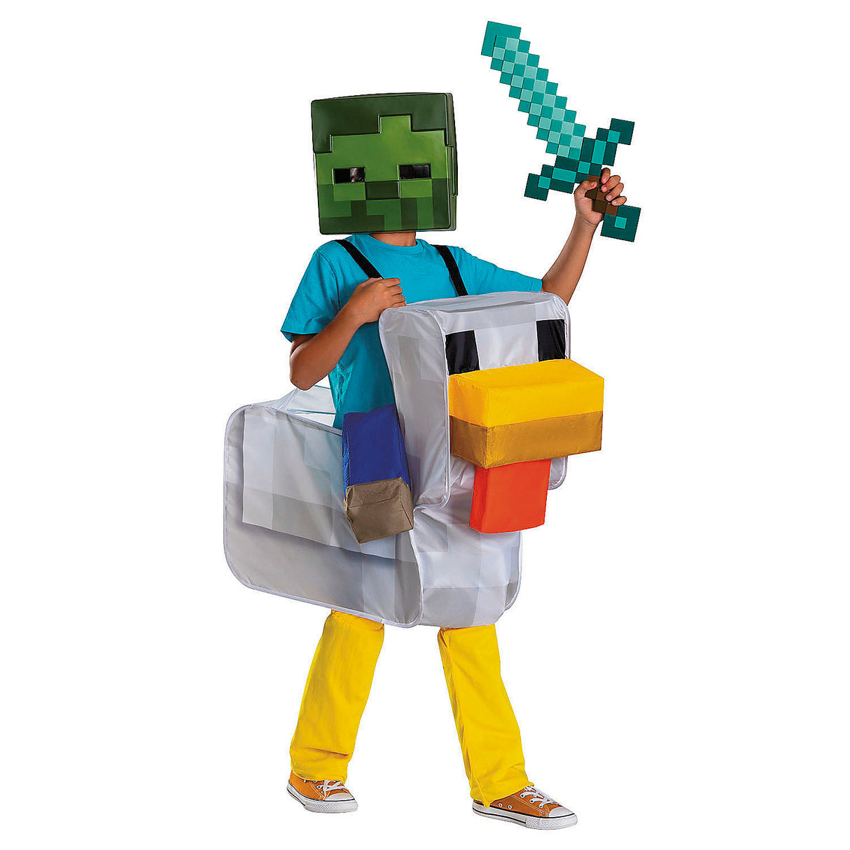 Kids Minecraft Chicken Jockey Ride-On Costume for Halloween Parties and Trick or Treating Adventures