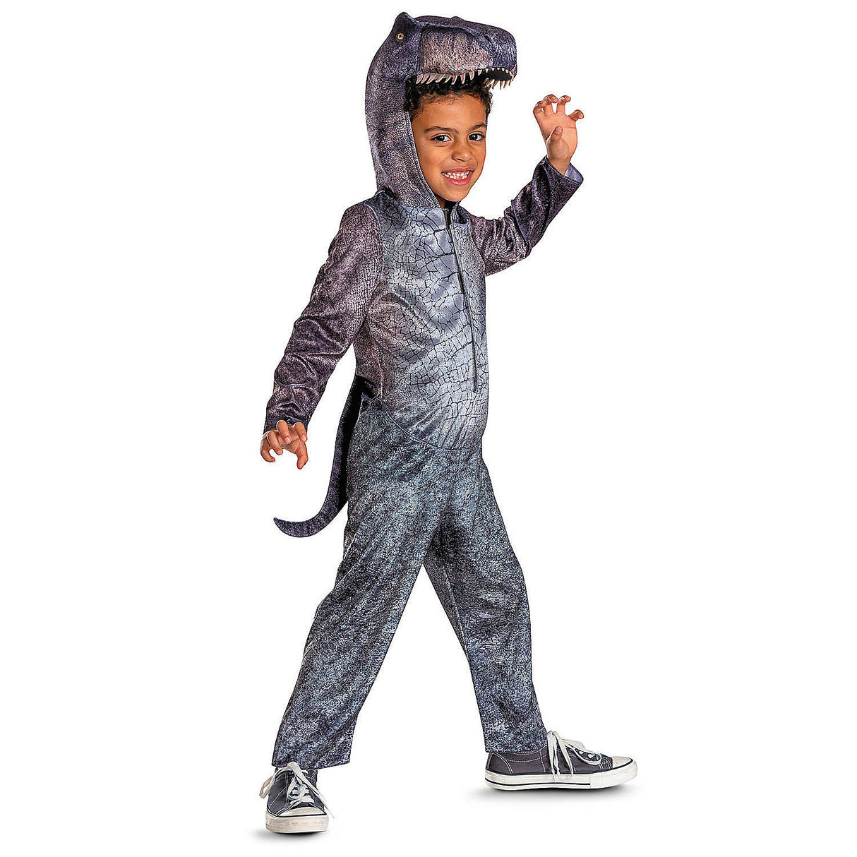 Kids Classic Jurassic World Rebirth T-Rex Hooded Jumpsuit for Halloween Parties and Playtime Adventures