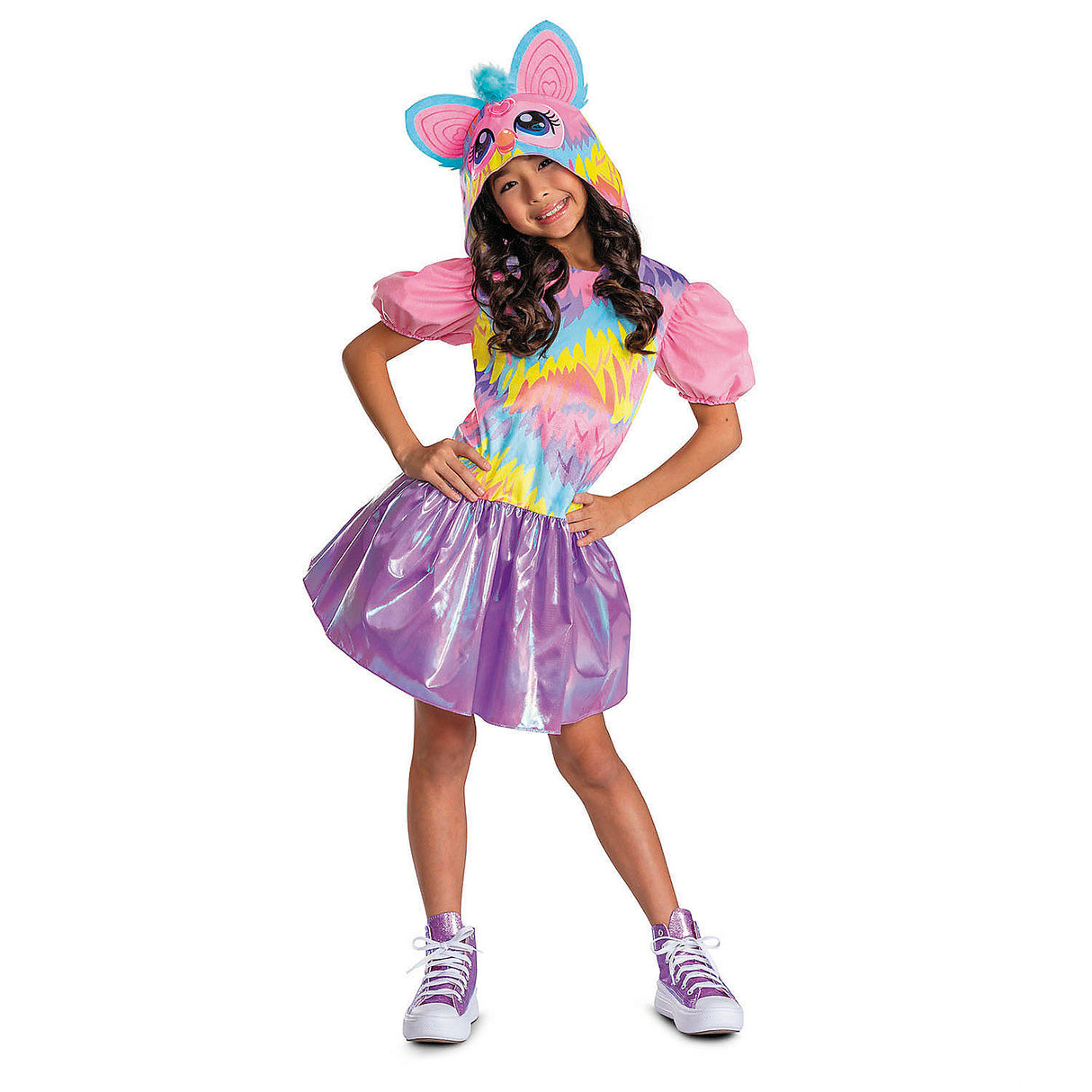 Kids Furby Tie Dye Hooded Dress Costume for Halloween Parties School Events and Trick or Treat Adventures