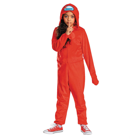 Kids Among Us Red Impostor Hooded Jumpsuit Costume