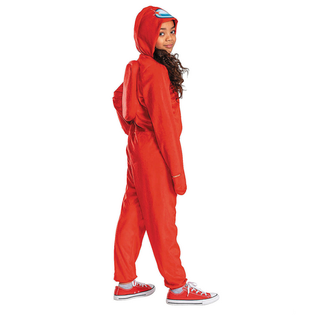 Kids Among Us Red Impostor Hooded Jumpsuit Costume