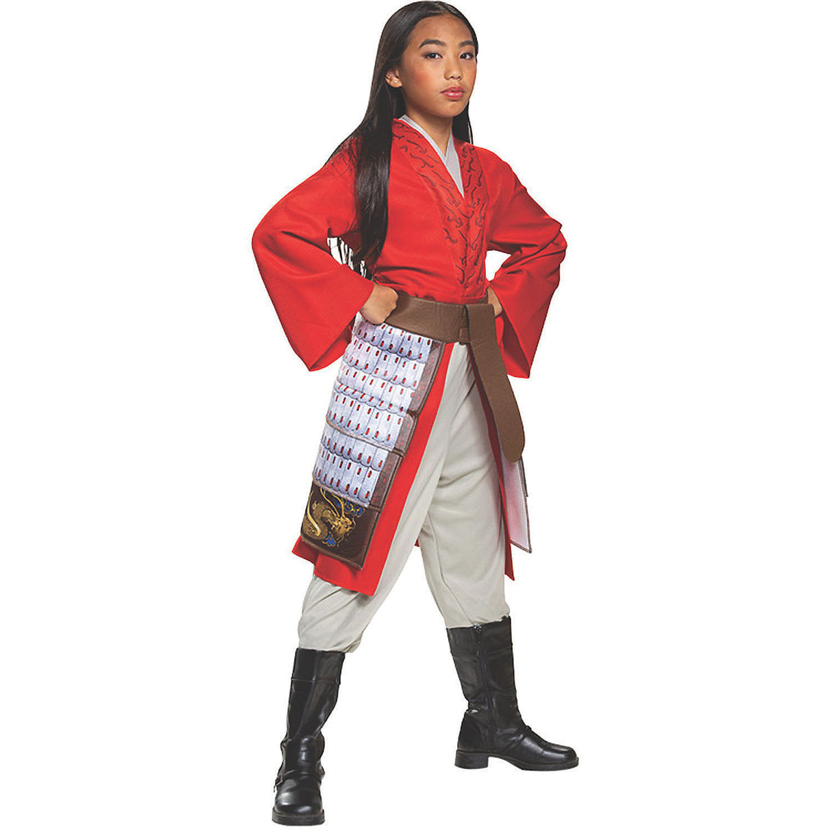 Deluxe Mulan Hero Red Dress for Kids Halloween Parties and Dress-Up Events