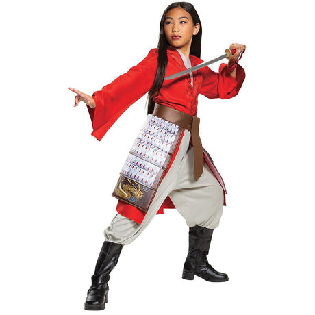 Deluxe Mulan Hero Red Dress for Kids Halloween Parties and Dress-Up Events