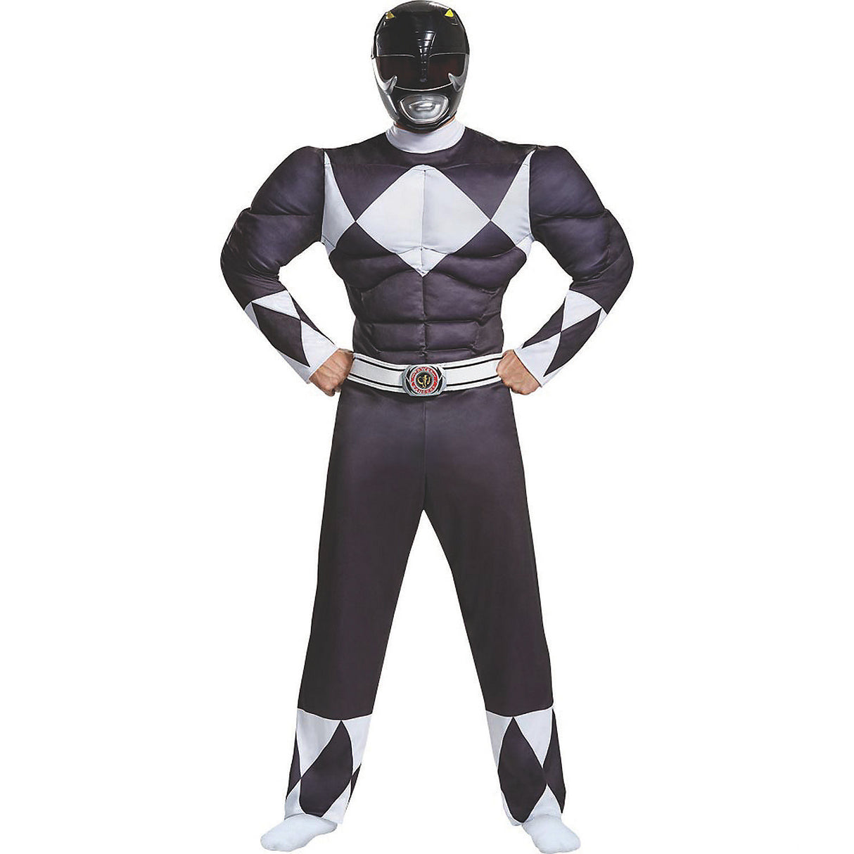Classic Black Ranger Muscle Adult Costume for Halloween Parties and Power Ranger Themed Events