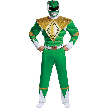 Transform into Green Ranger Classic Muscle Ad Costume for Halloween Parties and Superhero Dress Up Events