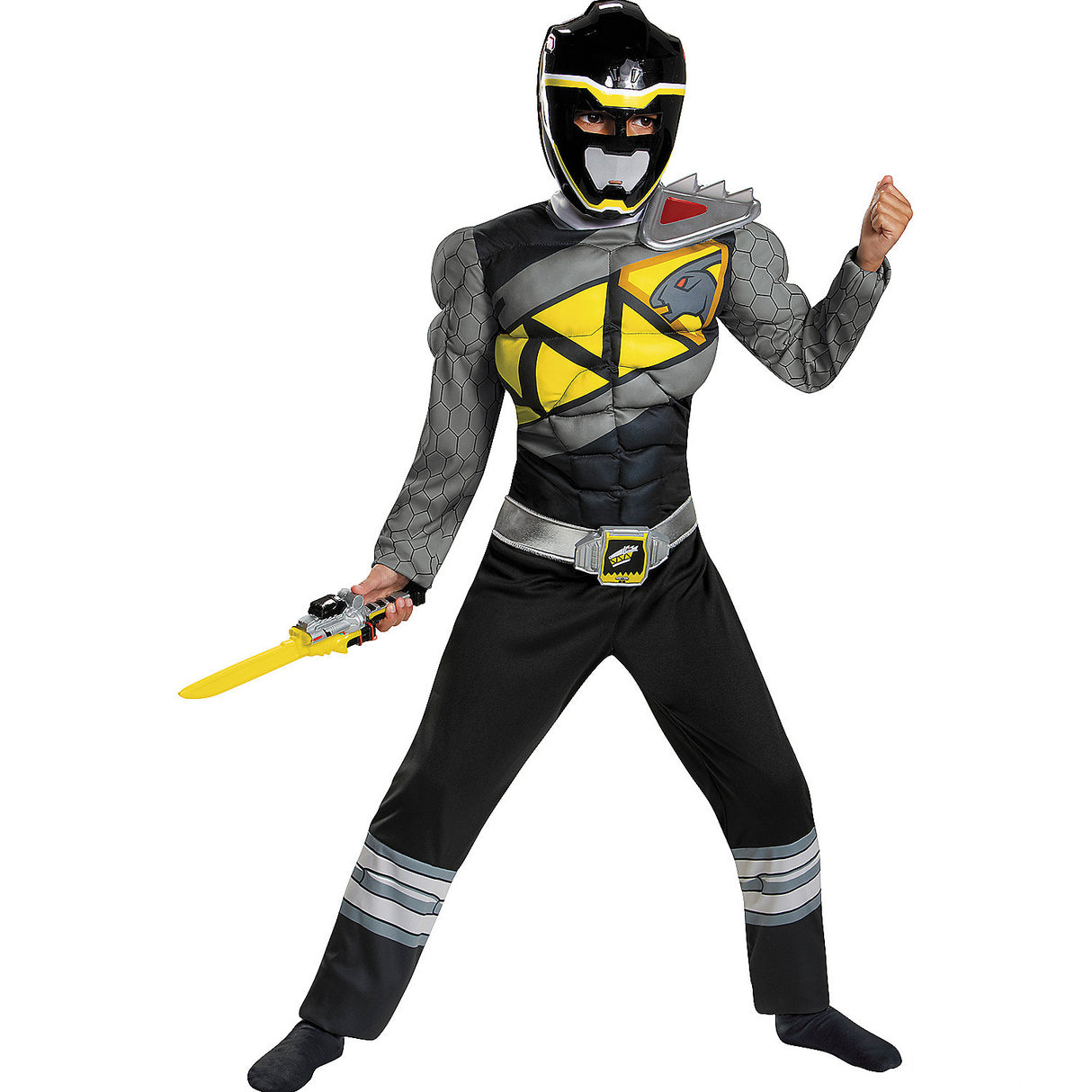 Boy's Black Ranger Muscle Dino Charge Costume for Halloween Superhero Parties and Adventure Play