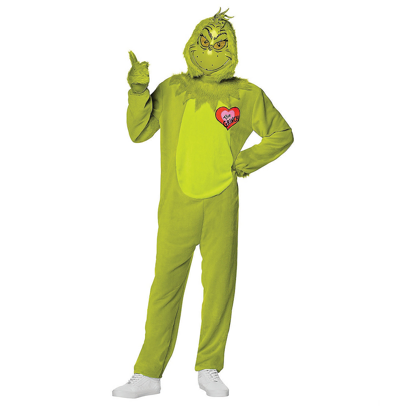 Adult Dr. Seuss Grinch hooded jumpsuit Christmas costume