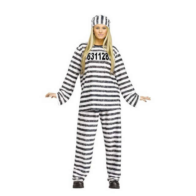 Womens Black & White Jailhouse Honey Costume