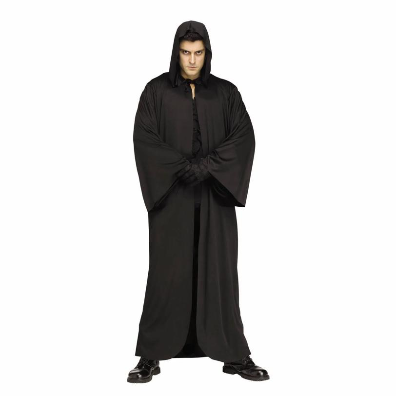 Adults Full-Length Hooded Black Polyester Robe - One Size