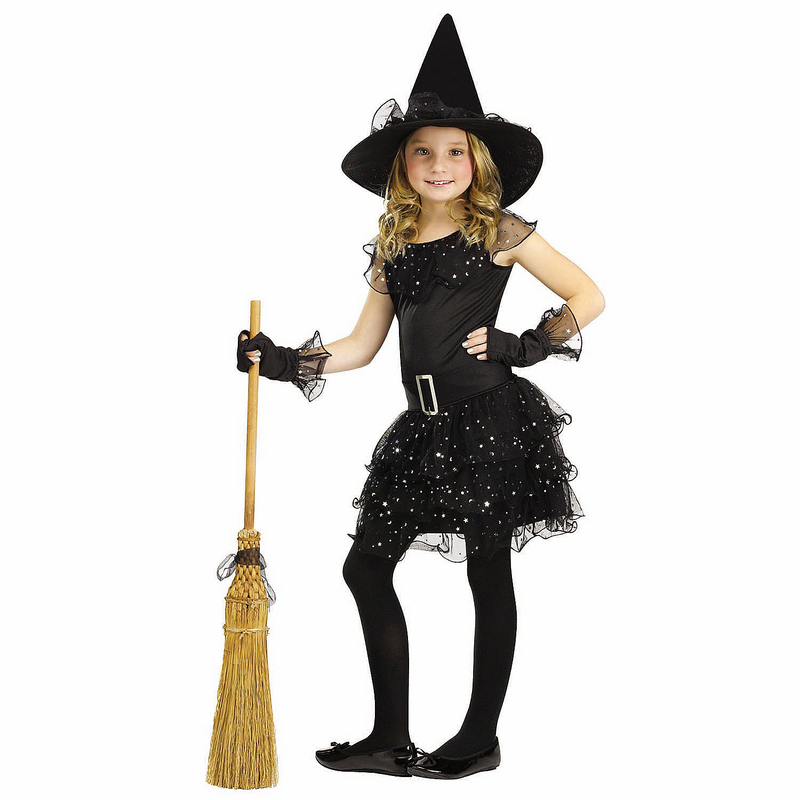 Girls Black & Silver Glitter Witch Costume