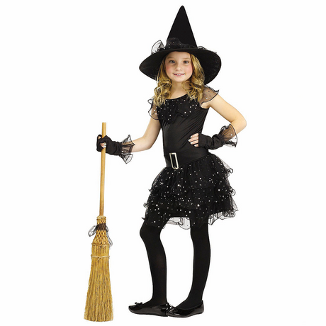 Girls Black & Silver Glitter Witch Costume