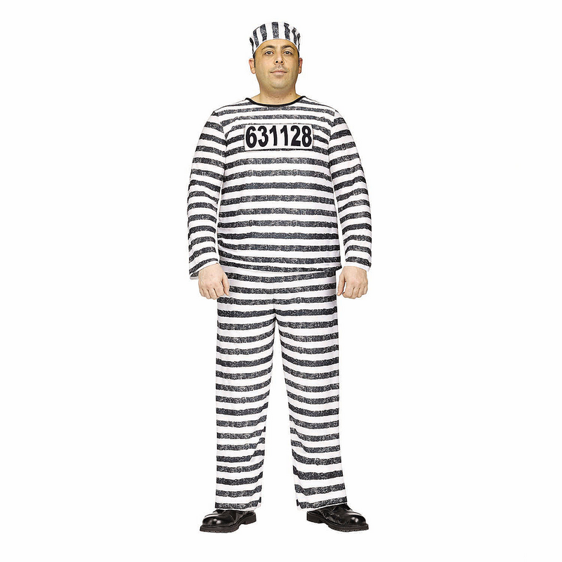 Black and white polyester adult prisoner costume
