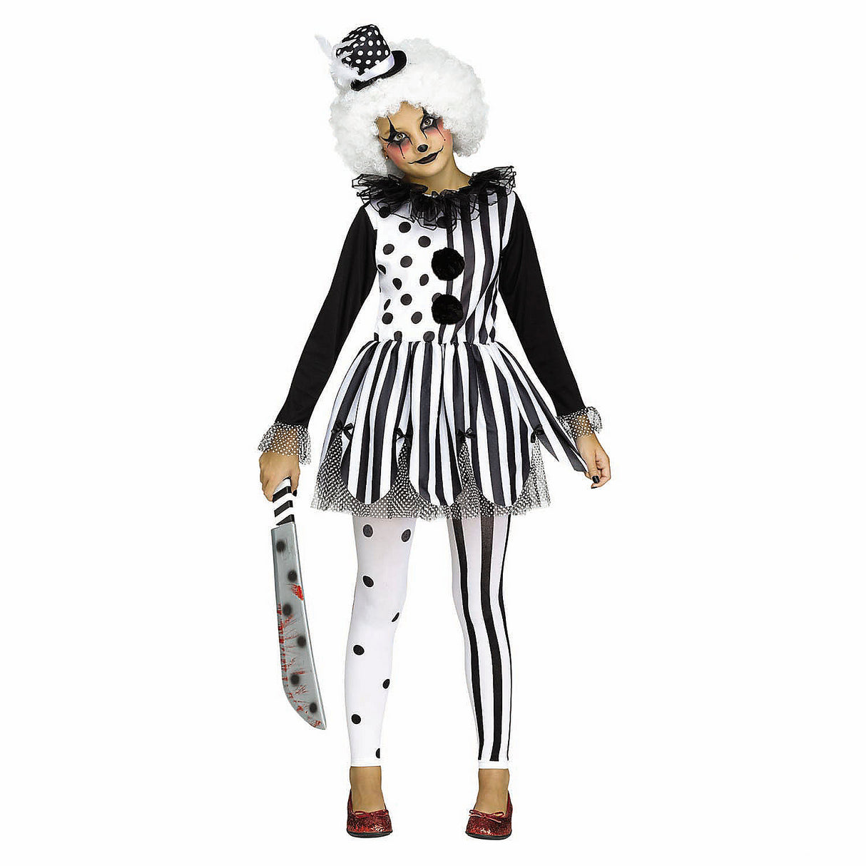 Girls Black and White Dress Killer Clown Costume for Halloween Parties Themed Events and Scary Dress Up