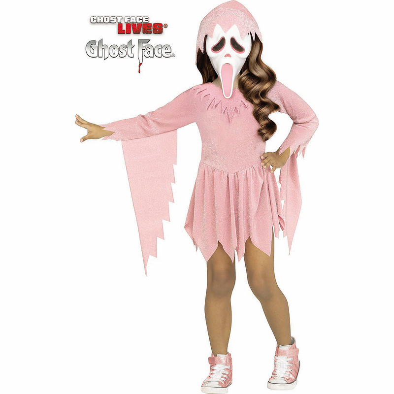 Toddler Ghost Face Pastel Pink Dress Costume for Halloween Events Dress Up and Fun Celebrations