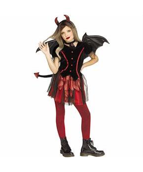 Girls Black & Red Devil Dress Costume with Wings Set Size 12-14