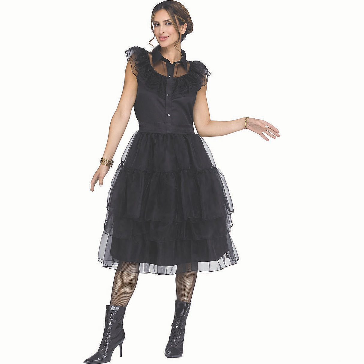 Elegant Womens Black Gothic Beauty Dress Costume for Halloween Parties and Themed Events