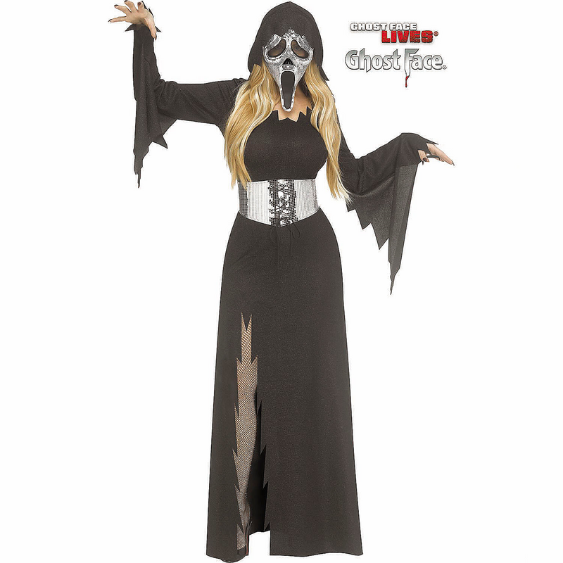 Adults Ghost Face Mirror Bling Hooded Gown Costume