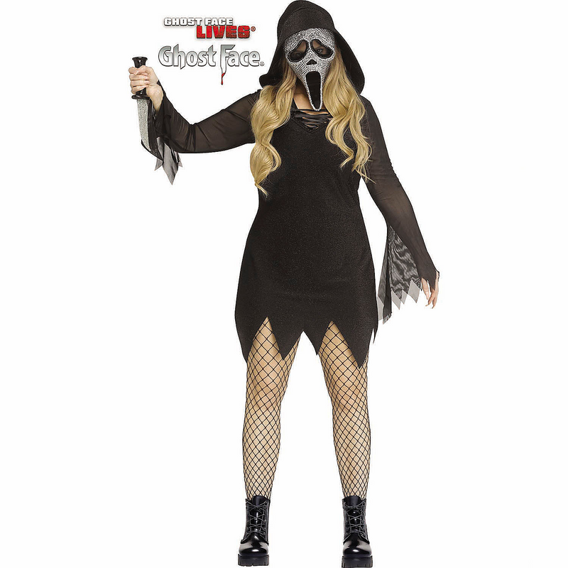 Adults Deluxe Ghost Face Bling Plus Size Dress Costume