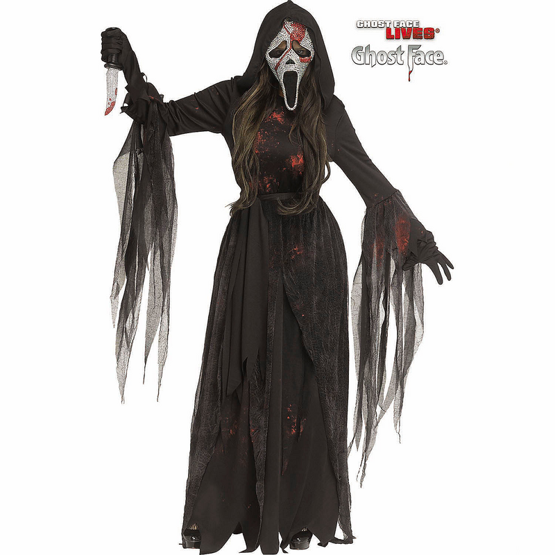 Adults Ghost Face Bloody Bling Hooded Gown Costume